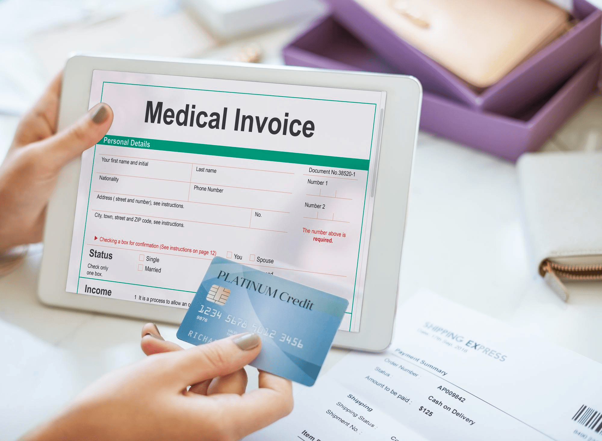 Rising medical bills in India concept with patient reviewing hospital expenses