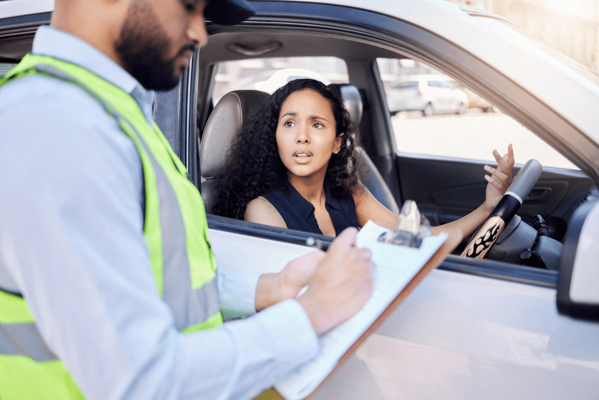 Woman without licence caught by police.